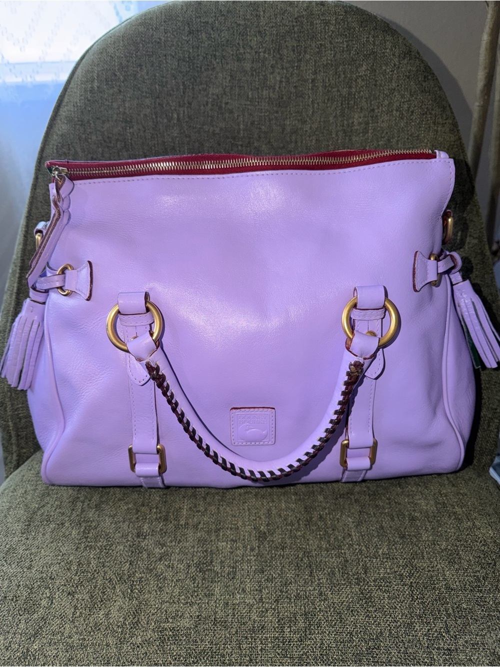 Dooney & Bourke CUSTOM Lavender Leather Satchel with Gold Hardware - Picture 8 of 16